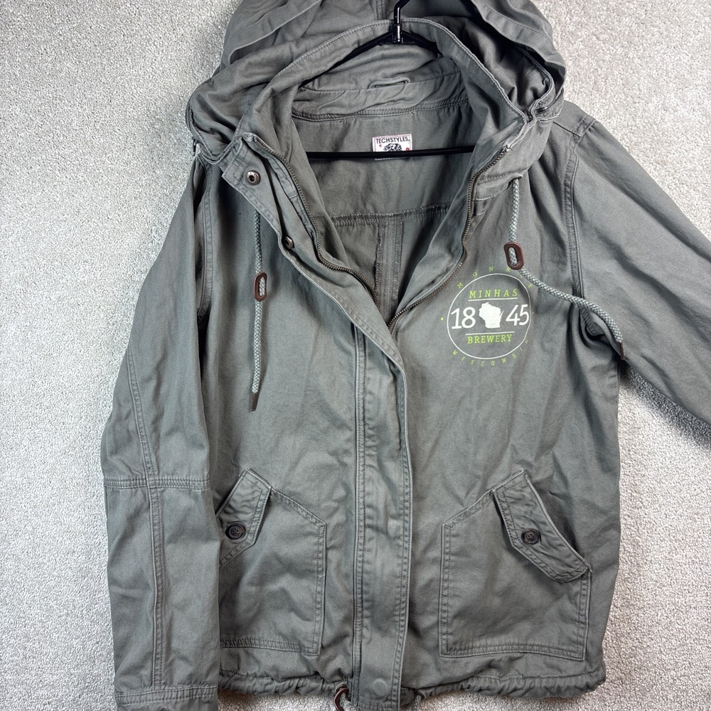 Techstyles Minhas Brewery Jacket Womens Large Gray Hooded Cotton Utility Coat